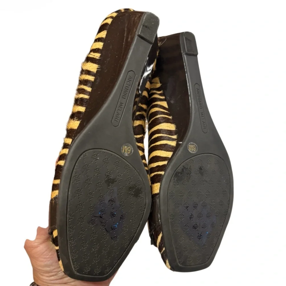 ANTONIO MELANI Brown & Tan Zebra-Print Horse Hair Ballet Flat w/Buckle Size 6 - Picture 5 of 11